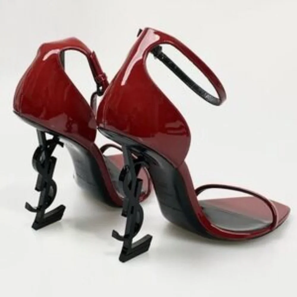 NIB Saint Laurent Opyum 110 in Patent Leather Heeled Sandal Red - Picture 5 of 15